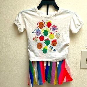 Mini Boden rainbow skort with open edit shirt